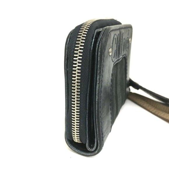 Chloe Wallet Logo Canvas Leather Bifold Metallic Blue - Picture 12 of 17